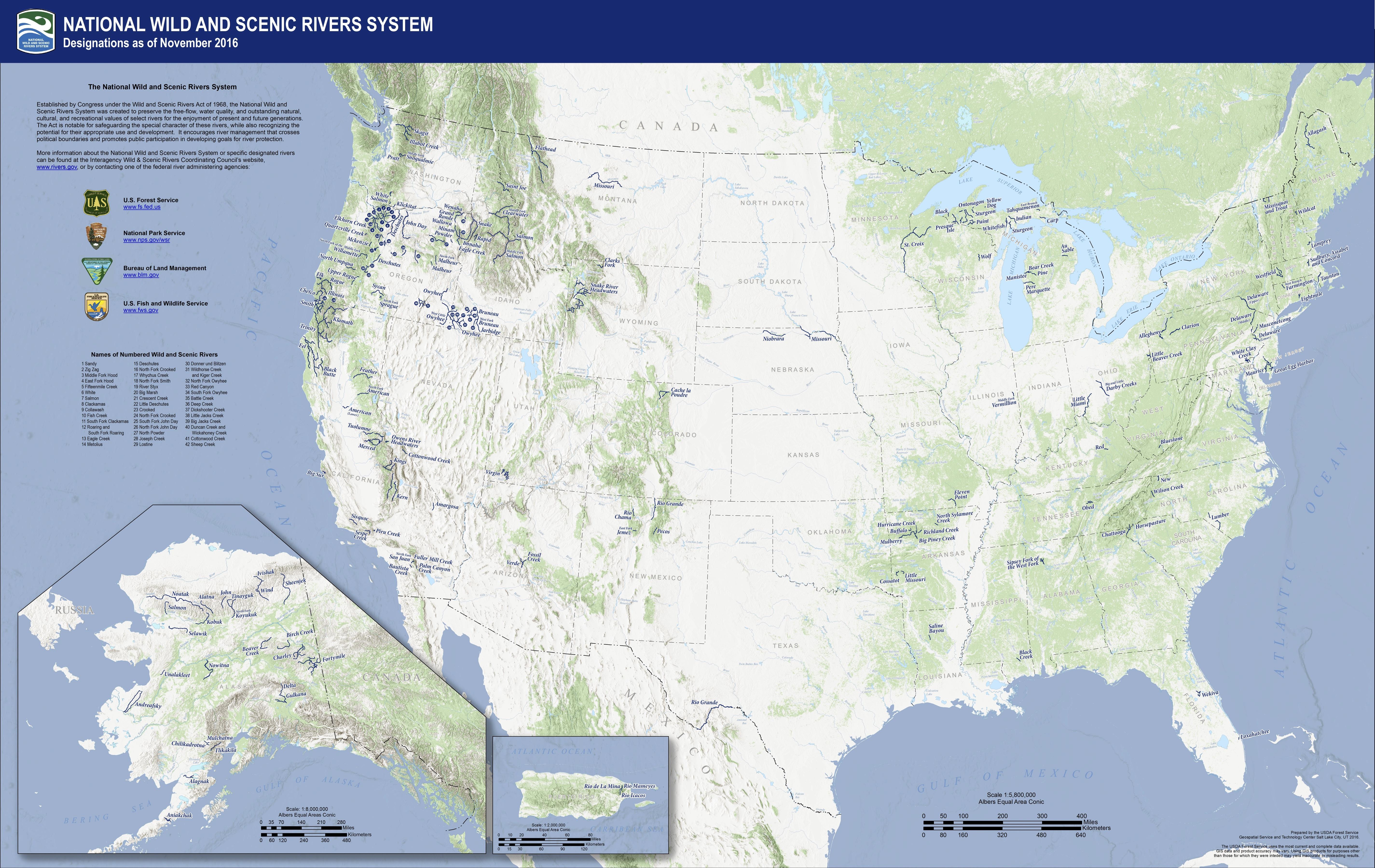 Map of the national wild and scenic rivers system