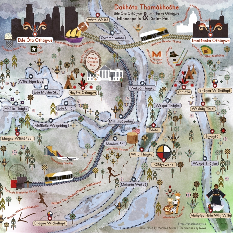 Illustrated map of Minneapolis and St Paul